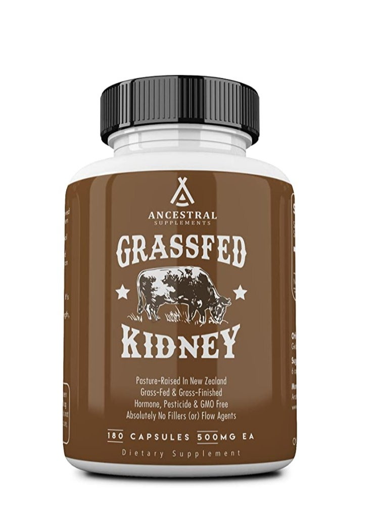 Ancestral Supplements - Ancestral Supplements Grass Fed Beef Kidney Supplement, Kidney Support for Urinary and Histamine Health, Selenium, B12, and DAO Supplement, Non-GMO, 180 Capsules - Image 1