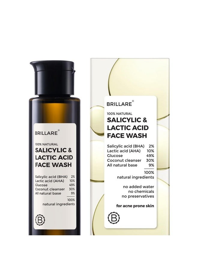 BRILLARE Salicylic & Lactic Acid Face Wash Useful For Clear, Acne Prone Skin, 100% Natural With Salicylic Acid, Lactic Acid And Zinc, Useful For Daily Use For All The Skin Types  - Image 1