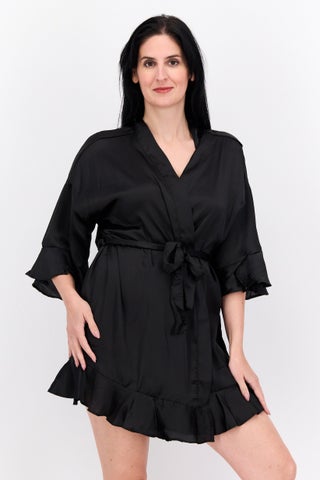 Women Plain Short Sleeves Belted Robe, Black - pzsku/Z16E1690B1B22920E4A5CZ/45/1746232828/101627e7-b29b-4737-be38-55750e161d0e