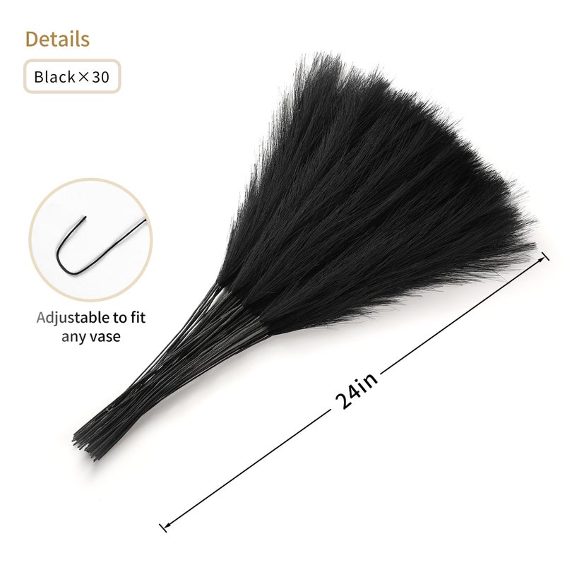 Wertuirk 30pcs Black Pampas Grass - 24 Inch Faux Pampas Grass Decor, Short Artificial Pampas Grass for Gothic Room Decoration, Wedding, Party, Halloween and Home Decor(Black) - Image 2