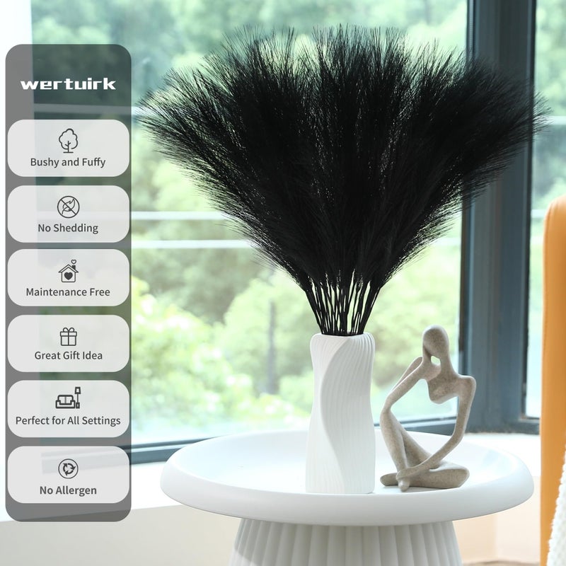 Wertuirk 30pcs Black Pampas Grass - 24 Inch Faux Pampas Grass Decor, Short Artificial Pampas Grass for Gothic Room Decoration, Wedding, Party, Halloween and Home Decor(Black) - Image 3