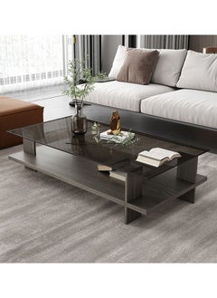 fashionhome 2 Tiers Multipurpose Use Classic Design Solid Wood Coffee Table Tempered Glass Tabletop Rectangular Serving Table Center Table for Living Room Bedroom Waiting Room Home Office 120x60x38 cm  - Image 4