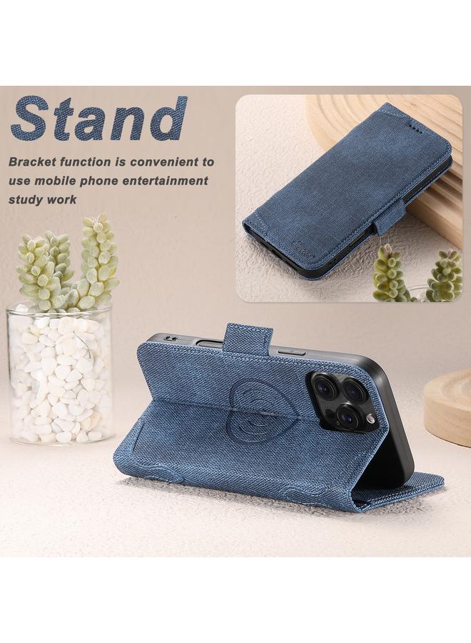 Suteni Case For iPhone 16 Pro J07 Multi-functional Horizontal MagSafe Denim Leather Phone Case - Image 4