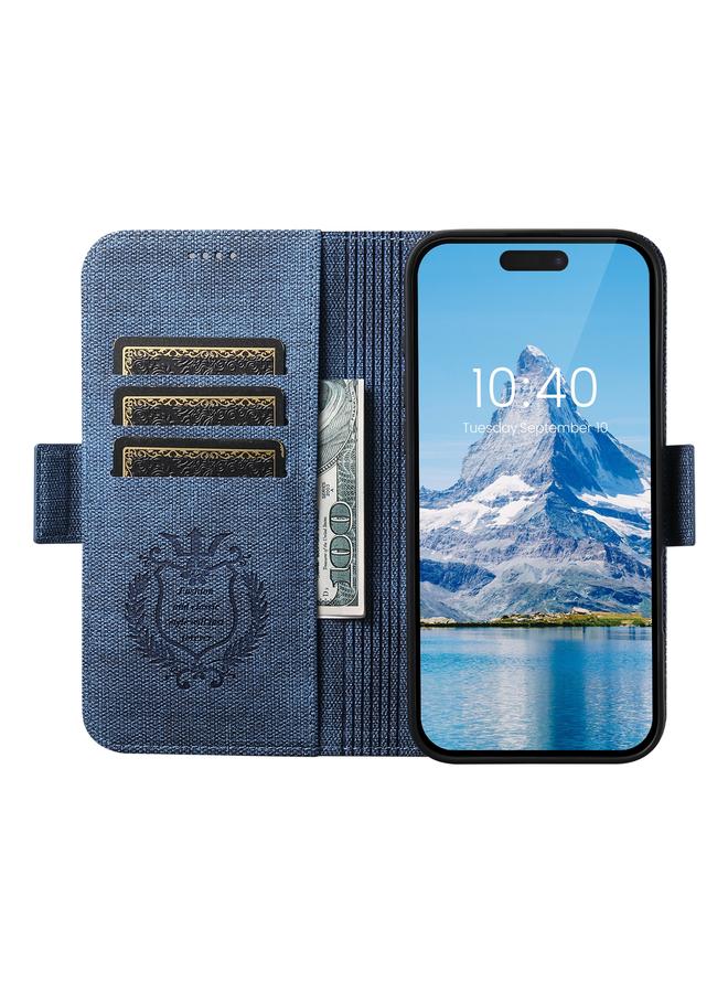 Suteni Case For iPhone 16 Pro J07 Multi-functional Horizontal MagSafe Denim Leather Phone Case - Image 5