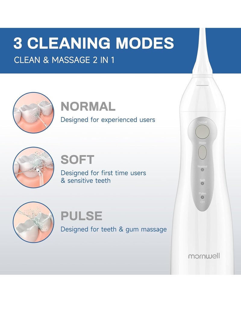 Mornwell Water Flosser Cordless, Mornwell Water Flossers for Teeth - 300ML Tank and 4 Jet Tips, 3 Modes Portable Dental Oral Irrigator, Braces Care, Rechargeable Waterproof Portable Water Flosser, White  - Image 3