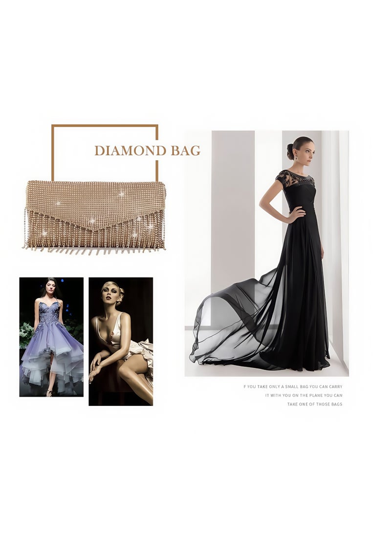 Tiokkss ​​Designer Crystal-Embellished Chain Fringe Clutch - Formal Gala Purse for Bridal Party  - Image 4