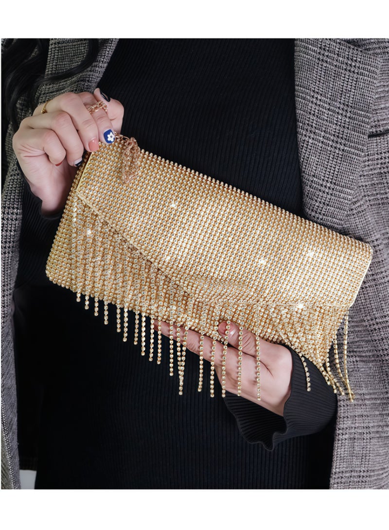 Tiokkss ​​Designer Crystal-Embellished Chain Fringe Clutch - Formal Gala Purse for Bridal Party  - Image 1