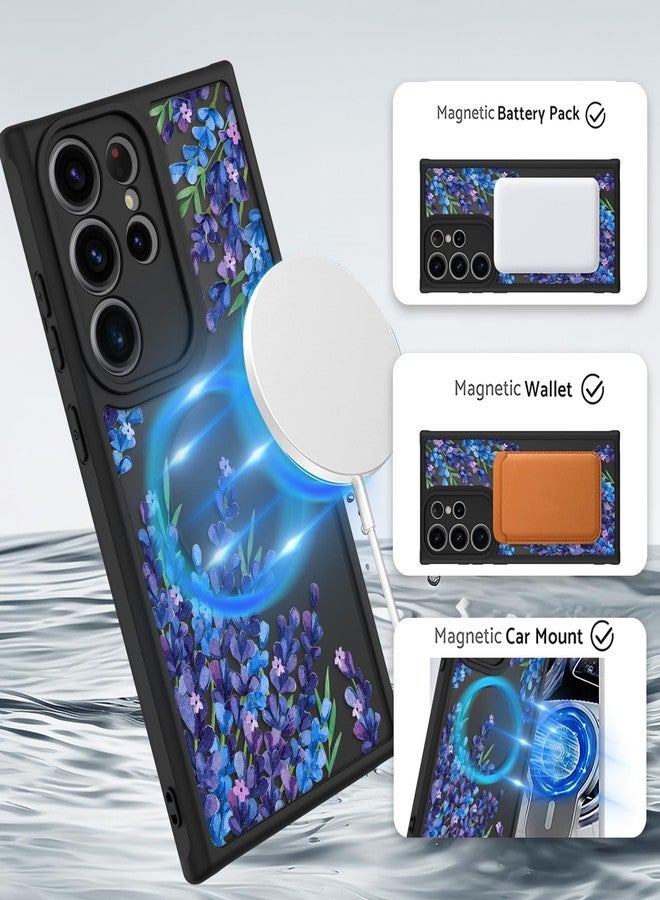 OOK Case for Samsung Galaxy S23 Ultra 6.8 Inch (Wireless Charging Compatible) Purple Floral Flowers Lavender Translucent Phone Cover Soft TPU + Hard PC Anti-Scratch Shockproof Magnetic Case for Women - Image 2