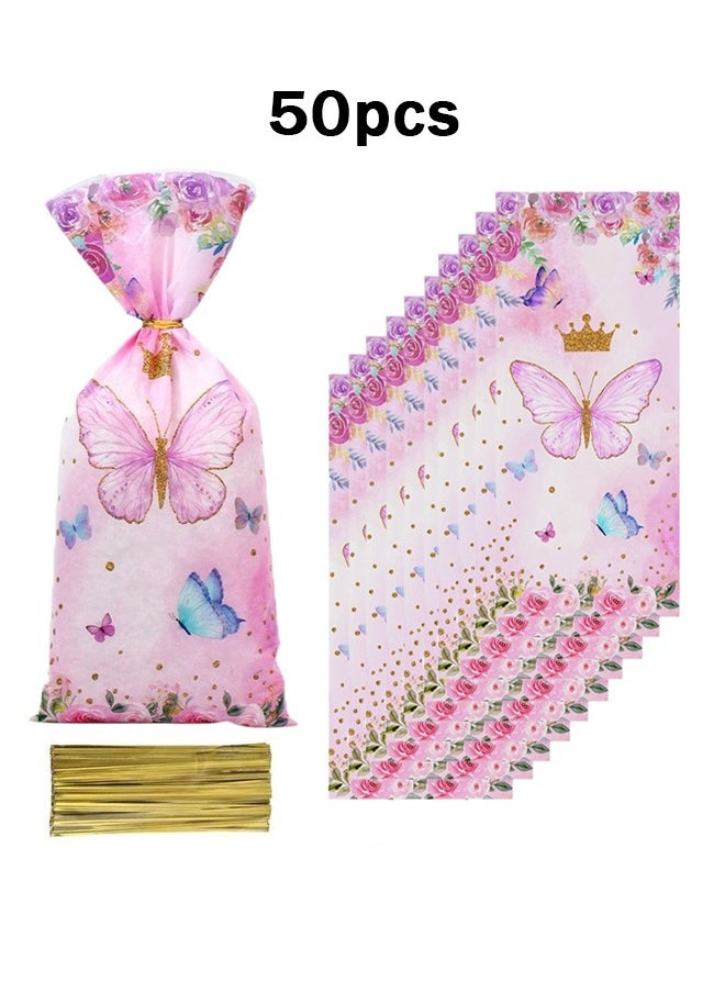 Zeemey 50pcs, Plastic Candy Bags, Theme Birthday Party Candy Bags, Gifts Biscuit Packing Bags, Baby Shower Party Supplies, Food Packaging Bag, Packaging Bag, Baking Shop Supplies, Baking Supplies, Party Supplies, Holiday Supplies  - Image 1