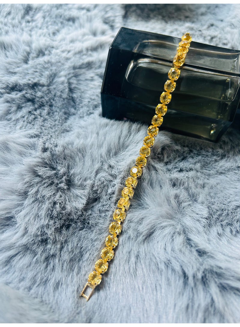 لمسة شمسية ذهبية ساطعة: سوار زركون الكناري المذهب بالذهب المطلي 18 كريت، قابل للتعديل 16 أو 19 سم للنساء - Image 4