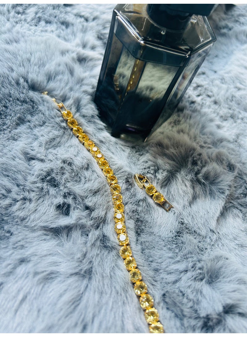 لمسة شمسية ذهبية ساطعة: سوار زركون الكناري المذهب بالذهب المطلي 18 كريت، قابل للتعديل 16 أو 19 سم للنساء - Image 5