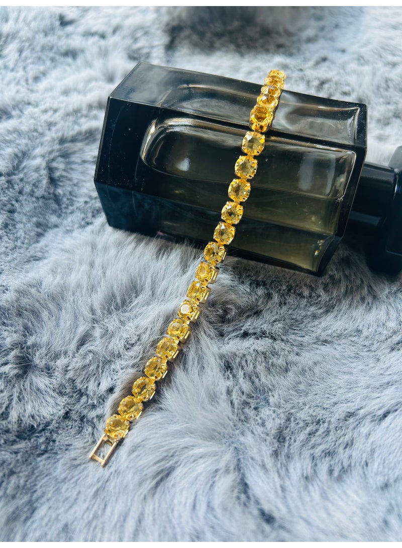 لمسة شمسية ذهبية ساطعة: سوار زركون الكناري المذهب بالذهب المطلي 18 كريت، قابل للتعديل 16 أو 19 سم للنساء - Image 1