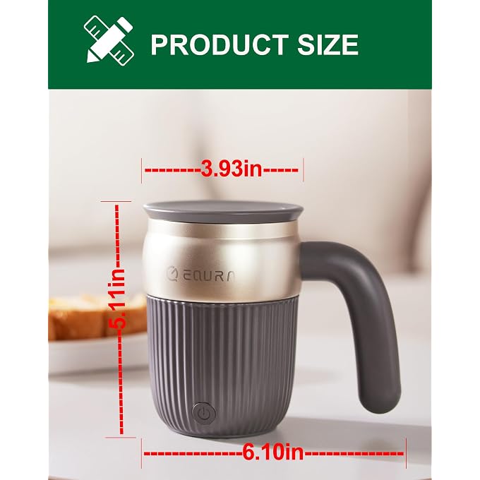 EQURA Automatic Self Stirring Coffee Mug, Rechargeable Megnetic Auto Mixer Cup 15oz, for Coffee/Milk/Tea/Cocoa, for Home/Travel/Office, Gifts for Birthday/Christmas (Grey) - Image 3