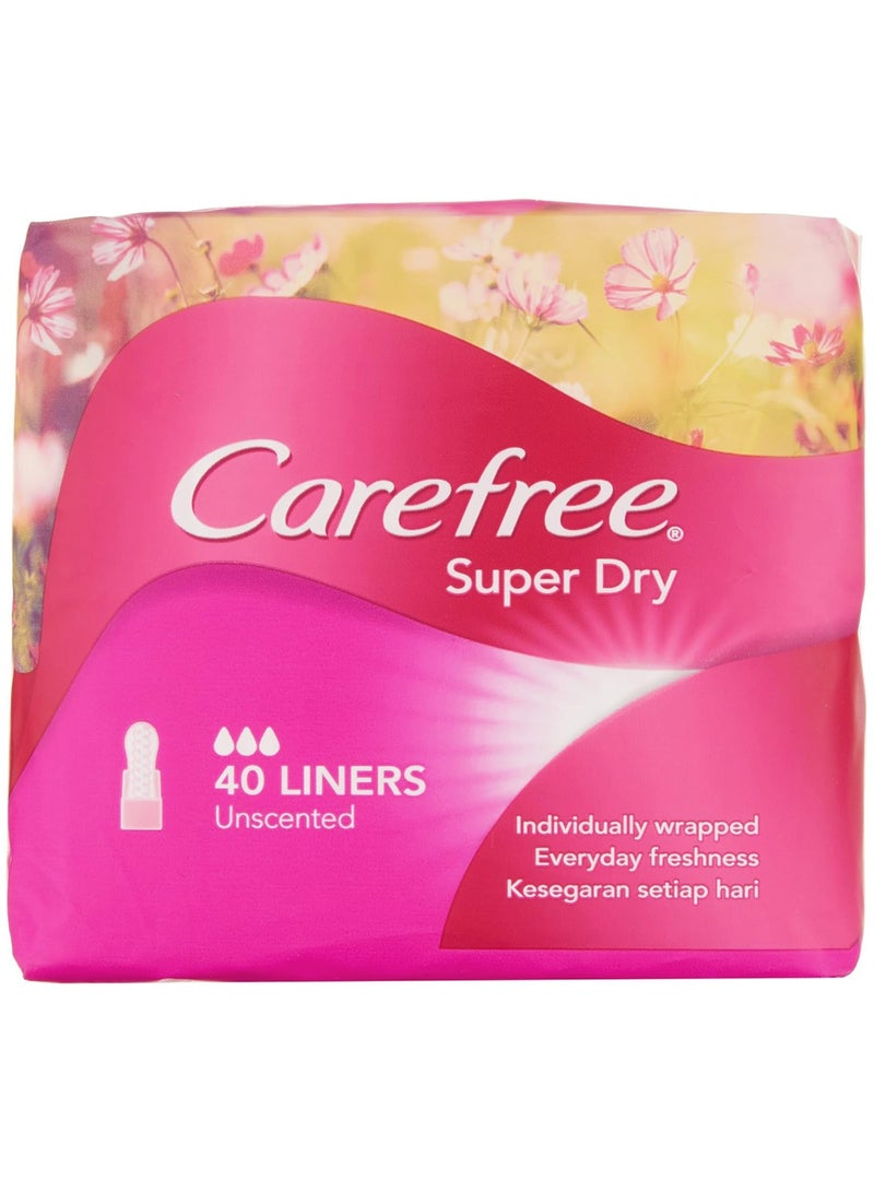 Carefree Super Dry Panty Liners Unscented Irritation Free Protection - 40 Liners - Image 1