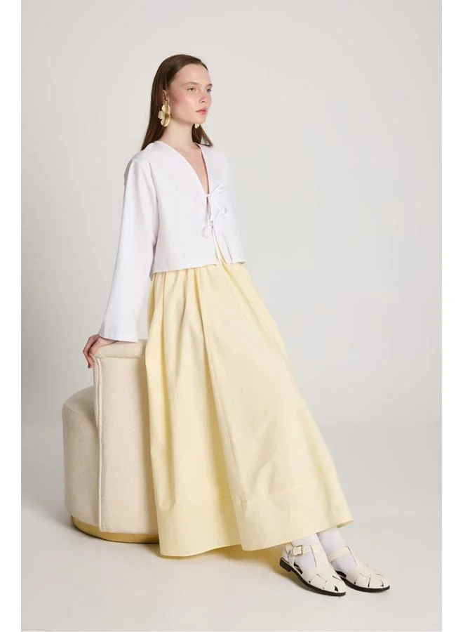 mina aise Yellow Poplin Elastic Waist Long Skirt 27321