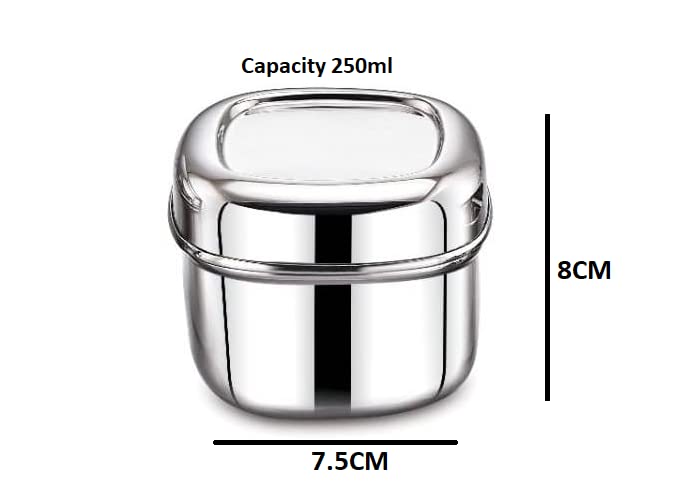 DiBha Stainless Steel Cube Shape Deep Vertical Utility Canisters/Ubha Dabba/Storage Containers/Lunch Box (250ml) - Image 3