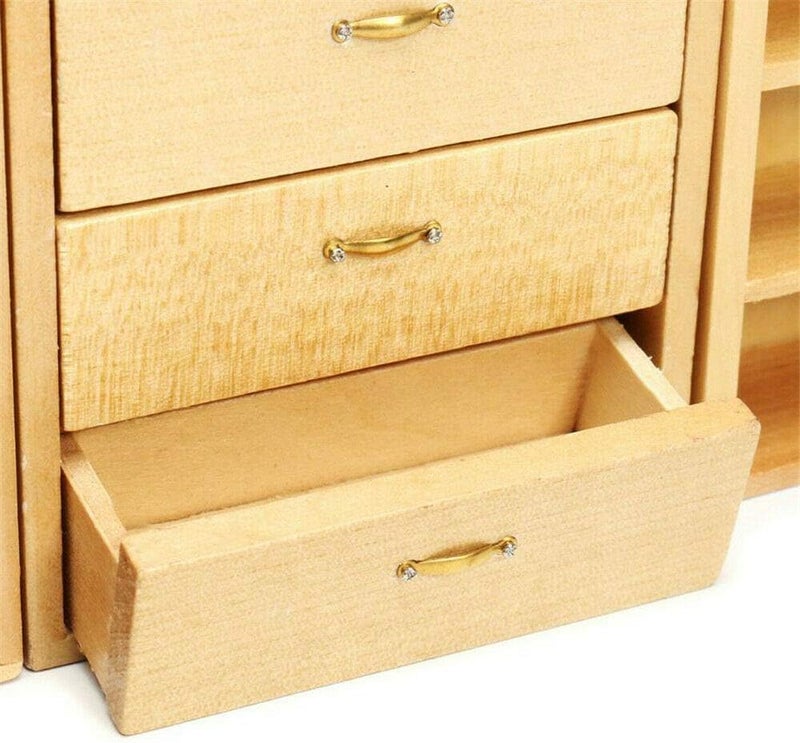 EatingBiting 112 Dollhouse Miniature Furniture Accessories Wooden Cabinet Cupboard Closet Various Styles of Furniture 4 Part Set Arbitrary Placement - Image 5