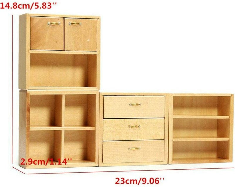 EatingBiting 112 Dollhouse Miniature Furniture Accessories Wooden Cabinet Cupboard Closet Various Styles of Furniture 4 Part Set Arbitrary Placement - Image 2
