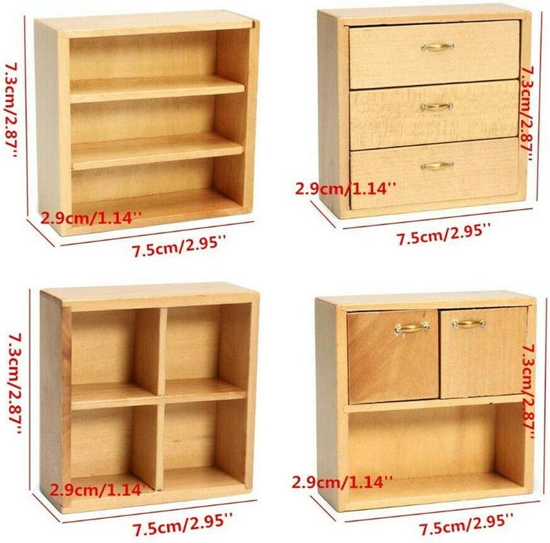 EatingBiting 112 Dollhouse Miniature Furniture Accessories Wooden Cabinet Cupboard Closet Various Styles of Furniture 4 Part Set Arbitrary Placement - Image 4