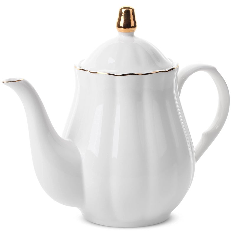 Brew To A Tea BTaT- Porcelain Tea Pot with Stainless Steel Infuser, 32 oz, Tea Pot Ceramic Teapot, Teapots Ceramic Tea Pot with Removable Stainless Steel Infuser, White Teapot Porcelain Teapot - Image 5