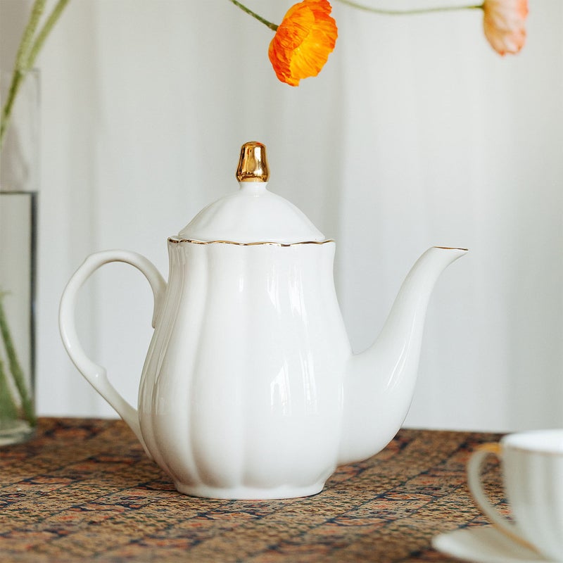 Brew To A Tea BTaT- Porcelain Tea Pot with Stainless Steel Infuser, 32 oz, Tea Pot Ceramic Teapot, Teapots Ceramic Tea Pot with Removable Stainless Steel Infuser, White Teapot Porcelain Teapot - Image 4