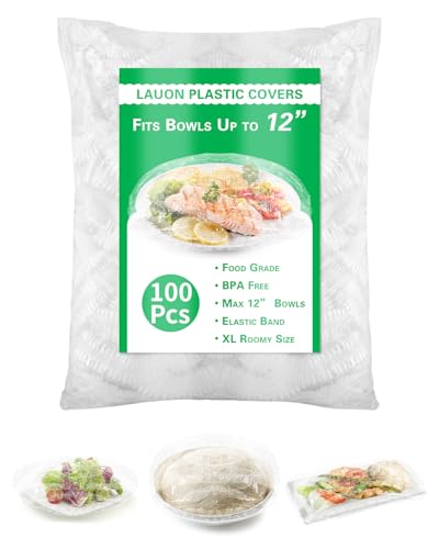 Lauon Plastic Bowl Covers for Sourdough Bread Proofing Large Disposable Elastic Food Wraps Fits 12inch Bowls Shower Caps for Banneton Bread Proofing Basket Plastic Food Wrap Can Covers 100 Pcs - Image 1