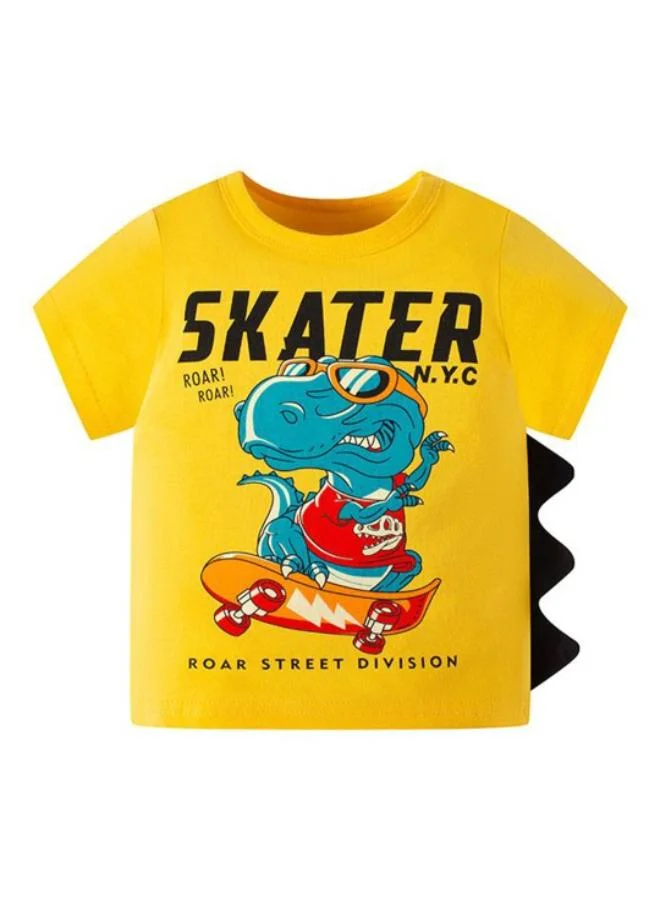 YUNIQEE Yellow Printed Short Sleeve Crew Neck T-Shirt