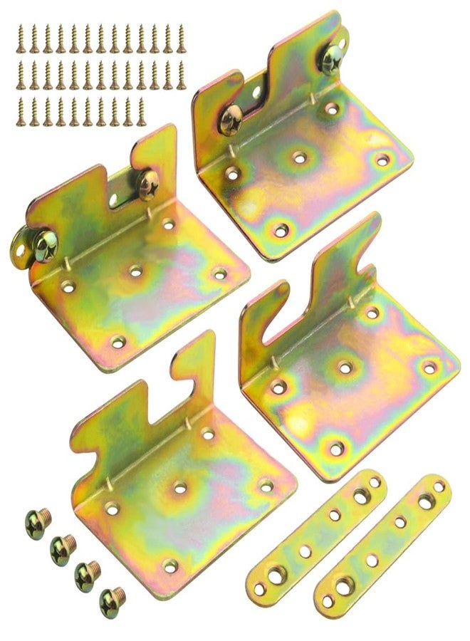 TOVOT 4PCS Bed Rail Brackets with Screws Bed Frame Brackets Metal Bed Rail Hooks Color Plating Bed Frame Hardware(61×88mm) - Image 1