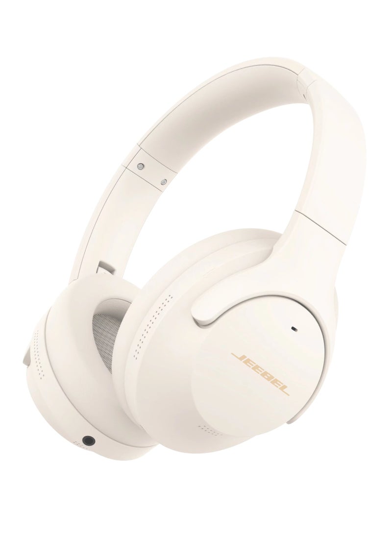 Jeebel Wireless BT stereo headphone with ANC noise isolation feature and a 250 mAh battery that works for 14 continuous hours and fast charging USB-C Beige color  - Image 1