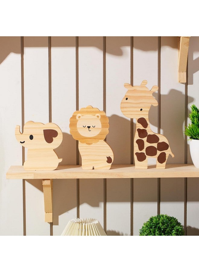 Barydat 3 Pcs Safari Nursery Decor Woodland Animal Nursery Decoration Woodland Wooden Animal Jungle Themed Room Decor Giraffe Lion Elephant Art for Baby Shower Bedroom - Image 1