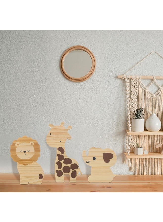 Barydat 3 Pcs Safari Nursery Decor Woodland Animal Nursery Decoration Woodland Wooden Animal Jungle Themed Room Decor Giraffe Lion Elephant Art for Baby Shower Bedroom - Image 5