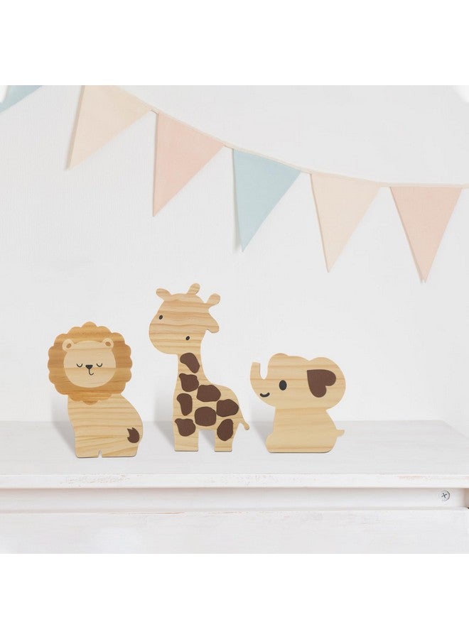 Barydat 3 Pcs Safari Nursery Decor Woodland Animal Nursery Decoration Woodland Wooden Animal Jungle Themed Room Decor Giraffe Lion Elephant Art for Baby Shower Bedroom - Image 4