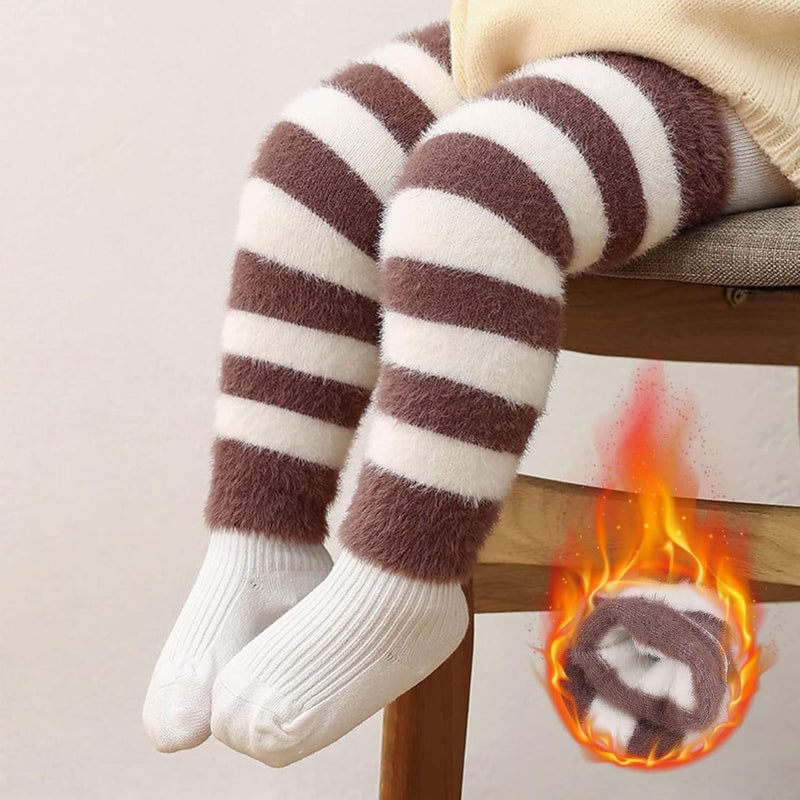 Unisex Baby Toddler Leg Warmers - Stripe Knee Socks (2 Pairs: White+Gray & White+Coffee) - Image 5