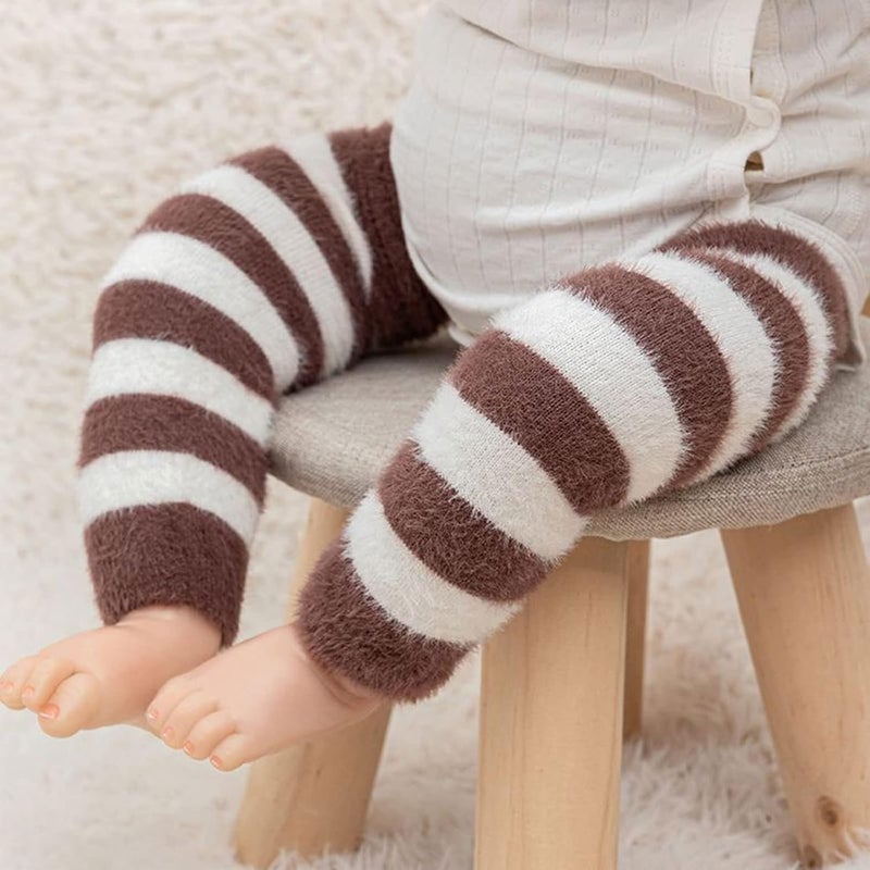 Unisex Baby Toddler Leg Warmers - Stripe Knee Socks (2 Pairs: White+Gray & White+Coffee) - Image 3