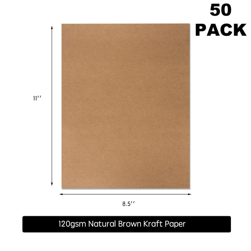 Bargain Paradise 50 Pack Kraft Paper - Brown Stationery Paper- Brown Craft Paper for Arts and Craft, Drawing, D.I.Y. Projects - Letter Size Kraft Paper - Laser & Inkjet Printer Compatible - 8.5 x 11 Inches - Image 2