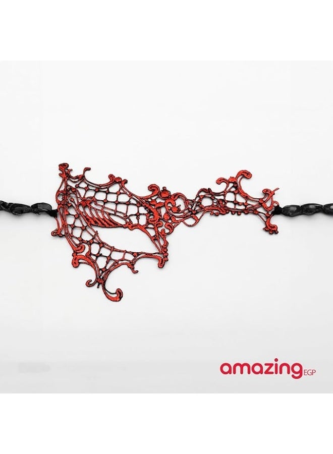 أمازينج. إي جي بي AmazingEGP | قناع تنكري، دانتيل أحمر، تصميم عين واحدة، تفاصيل بنقوش ذهبية، للجنسين، حزام مطاطي، لحفلات الأزياء التنكرية، والهالوين، والكوسبلاي - Image 3
