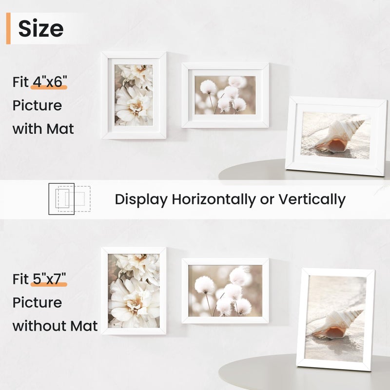 Venusmiles 5x7 inch Picture Frame  5x7 Photo Frames with 4x6 Removable Mat - High Definition Plexiglass - Vertical and Horizontal Display - Wall Hanging Frame - White  5 Pack - Image 2