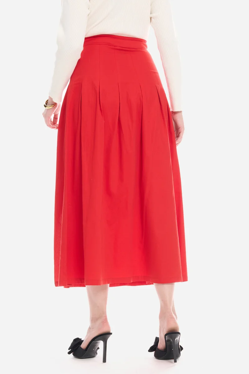Virgio  Solid Cotton Satin Pleated Maxi Skirt for Women for Women | Best Price UAE