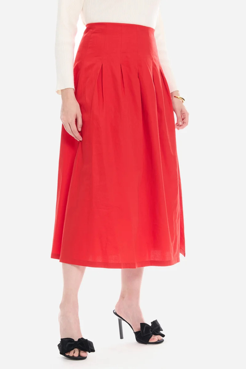 Virgio  Solid Cotton Satin Pleated Maxi Skirt for Women for Women | Best Price UAE