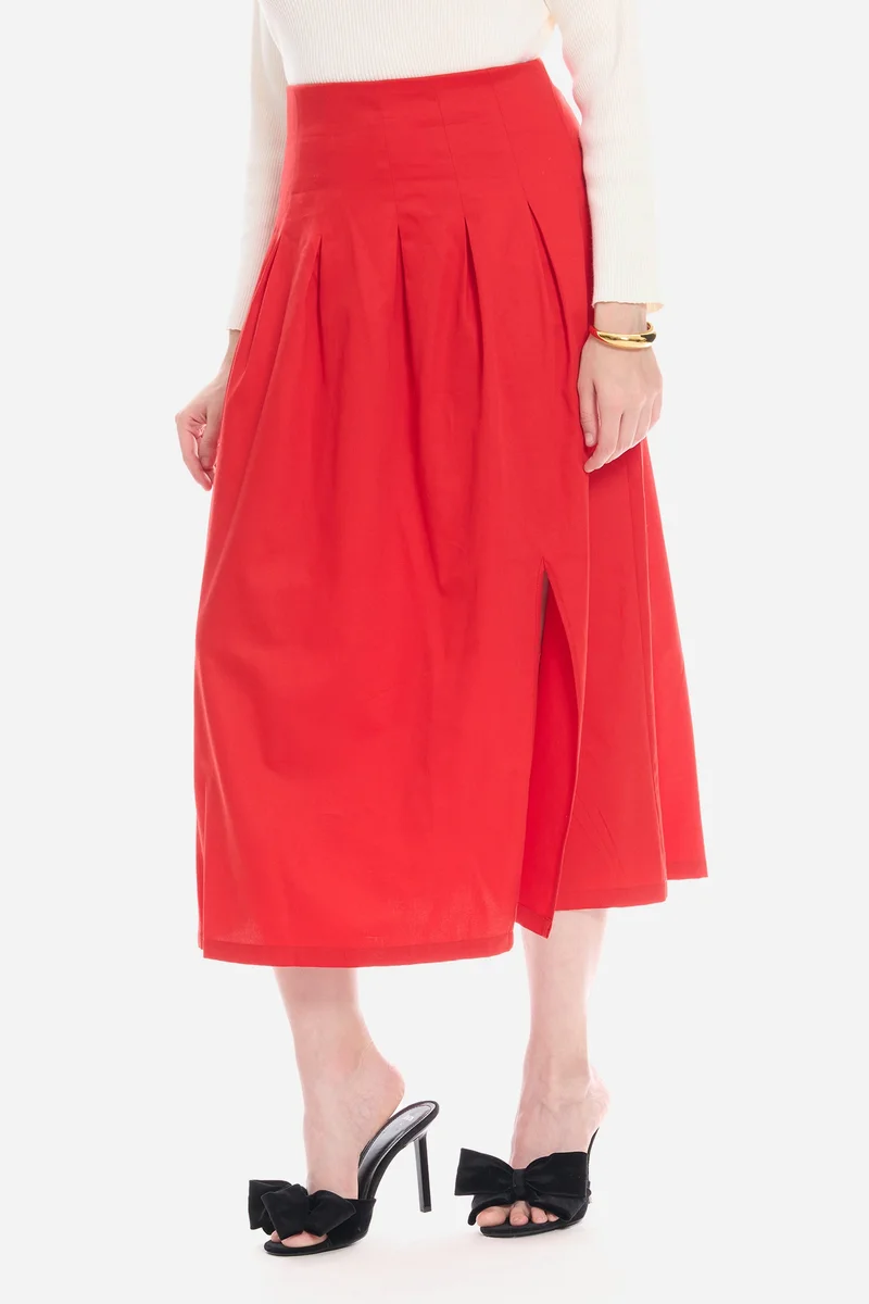 Virgio  Solid Cotton Satin Pleated Maxi Skirt for Women for Women | Best Price UAE