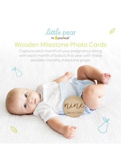 pearhead Little Pear Wooden Milestone Photo Cards - Double-Sided Baby Announcement Discs, Ideal Photo Prop for Monthly Pregnancy Journey and Baby Milestones, 1-12 Months, Light Wood  - Image 2