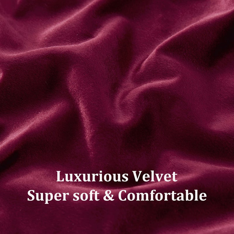 BULBUL Christmas Burgundy Velvet Curtains 84 inches Luxury Elegant Living Room Curtain Blackout Modern Thermal Insulated Soundproof Privacy Room Darkening Soft Drapes for Classical Bedroom Set of 2 - Image 5