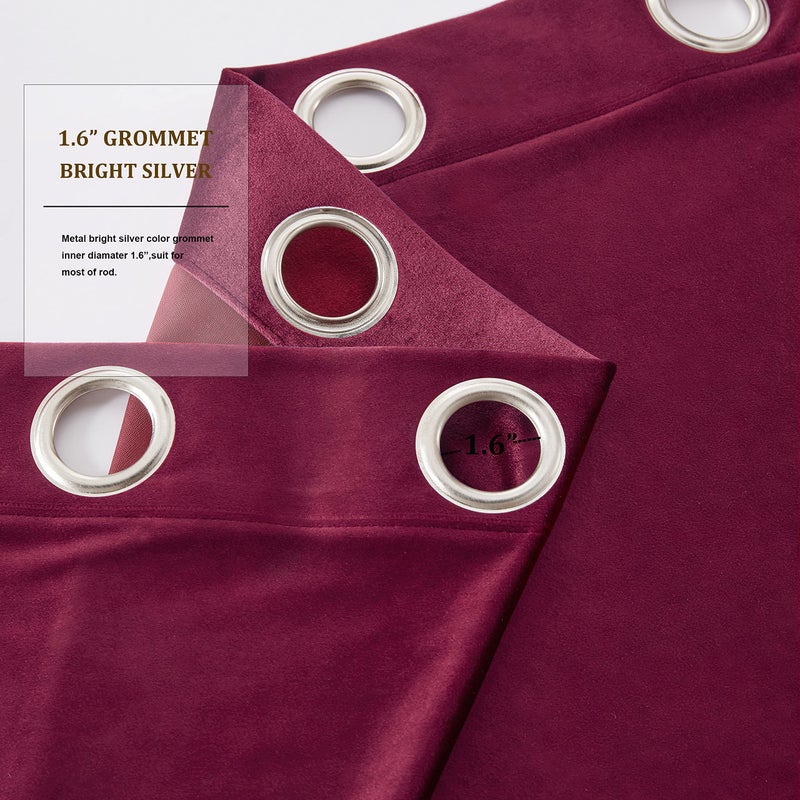 BULBUL Christmas Burgundy Velvet Curtains 84 inches Luxury Elegant Living Room Curtain Blackout Modern Thermal Insulated Soundproof Privacy Room Darkening Soft Drapes for Classical Bedroom Set of 2 - Image 3