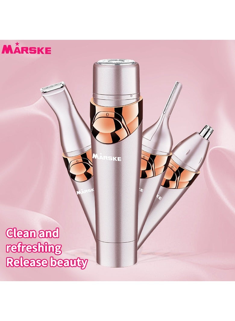 MARSKE 4 in 1 Electric Razor for Women, Lady Electric Shaver Hair Remover for Face Legs Nose Underarm, Portable Bikini Trimmer Wet & Dry Cordless Hair Removal with Detachable Head, Pink - Image 1