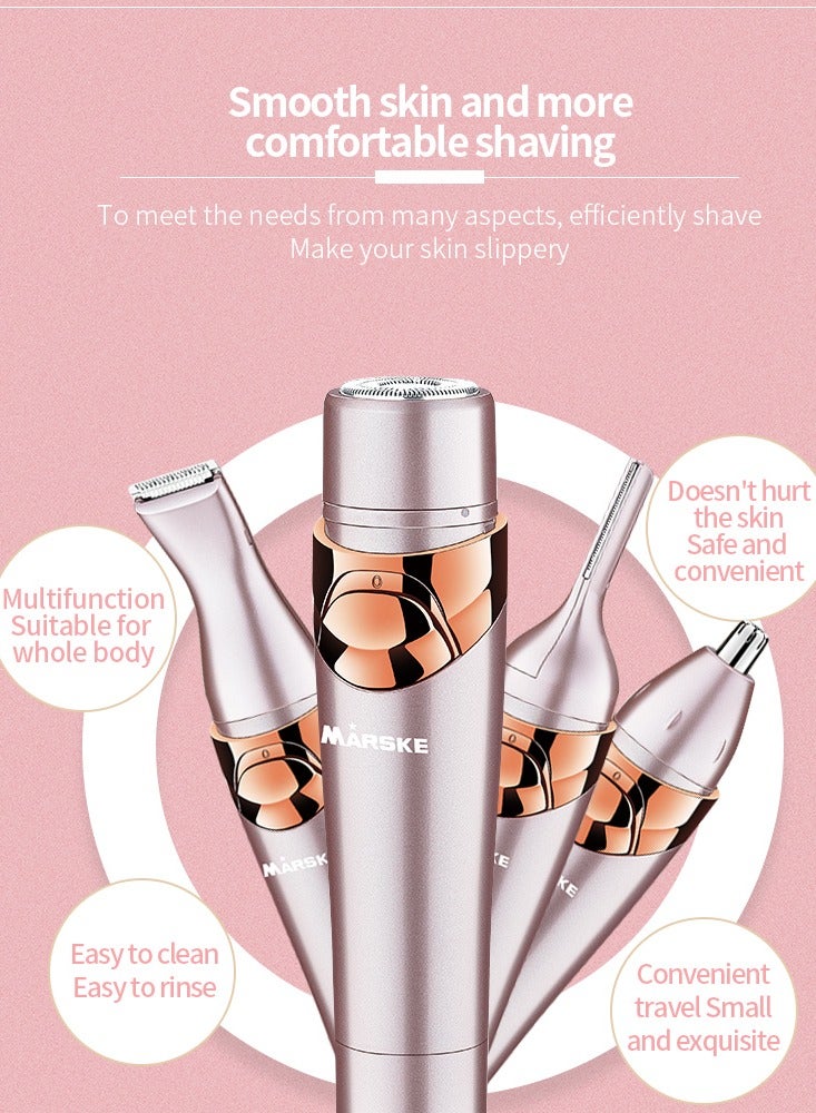 MARSKE 4 in 1 Electric Razor for Women, Lady Electric Shaver Hair Remover for Face Legs Nose Underarm, Portable Bikini Trimmer Wet & Dry Cordless Hair Removal with Detachable Head, Pink - Image 5