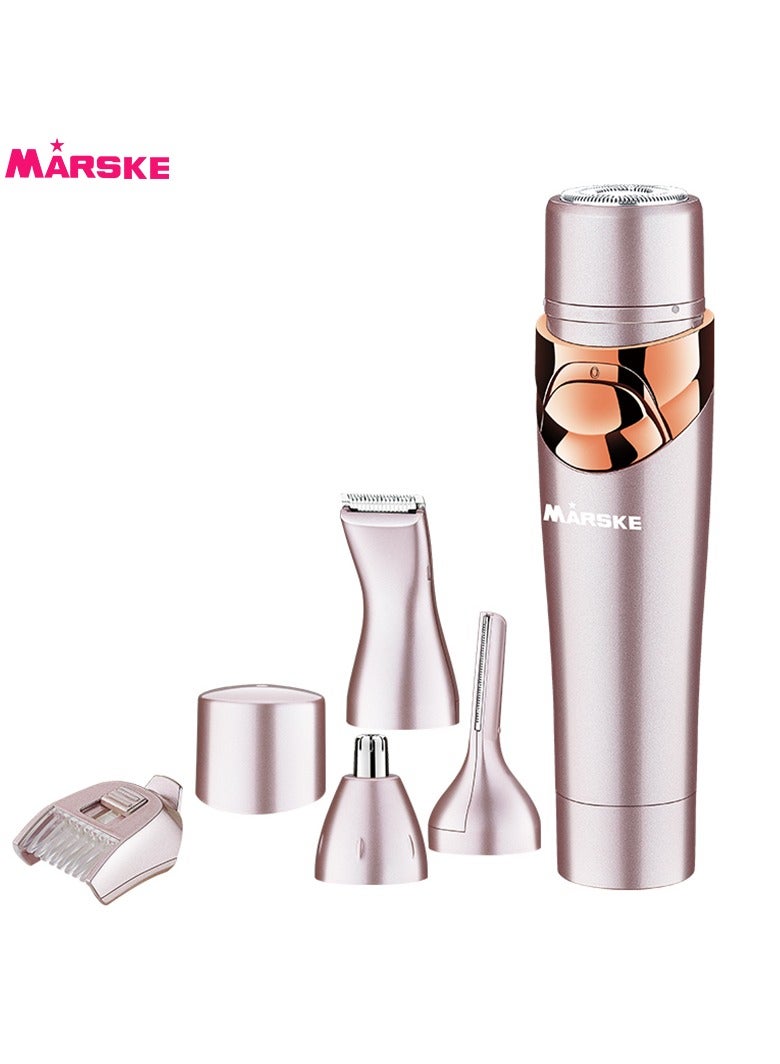 MARSKE 4 in 1 Electric Razor for Women, Lady Electric Shaver Hair Remover for Face Legs Nose Underarm, Portable Bikini Trimmer Wet & Dry Cordless Hair Removal with Detachable Head, Pink - Image 3