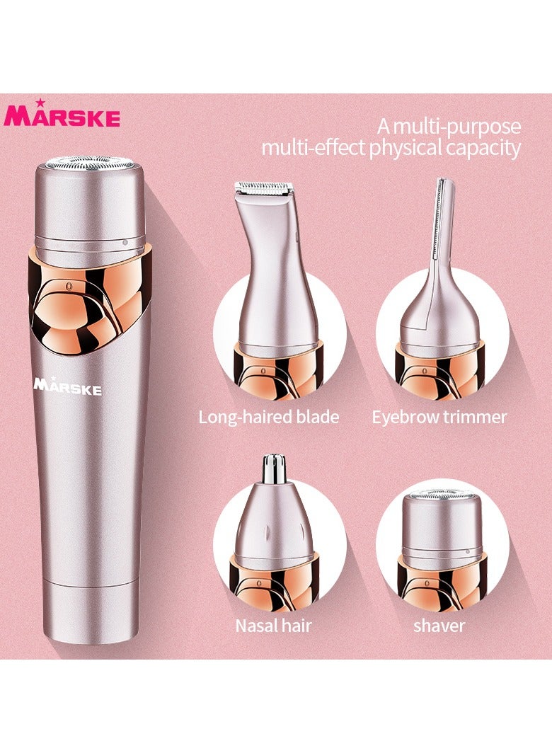 MARSKE 4 in 1 Electric Razor for Women, Lady Electric Shaver Hair Remover for Face Legs Nose Underarm, Portable Bikini Trimmer Wet & Dry Cordless Hair Removal with Detachable Head, Pink - Image 2