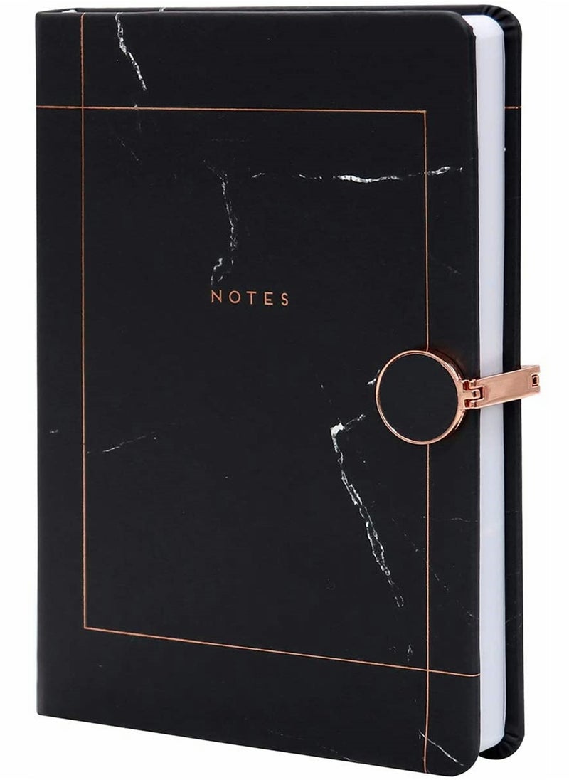 SYOSI Black Marble Lined Notebook Lined Pages A5 Memo Journal Agenda Note With Magnetic Metal Buckle And Bookmark Ribbon Ruled sheets Notepad Stationery  - Image 1