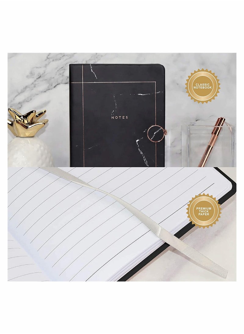 Black Marble Lined Notebook Lined Pages A5 Memo Journal Agenda Note With Magnetic Metal Buckle And Bookmark Ribbon Ruled sheets Notepad Stationery