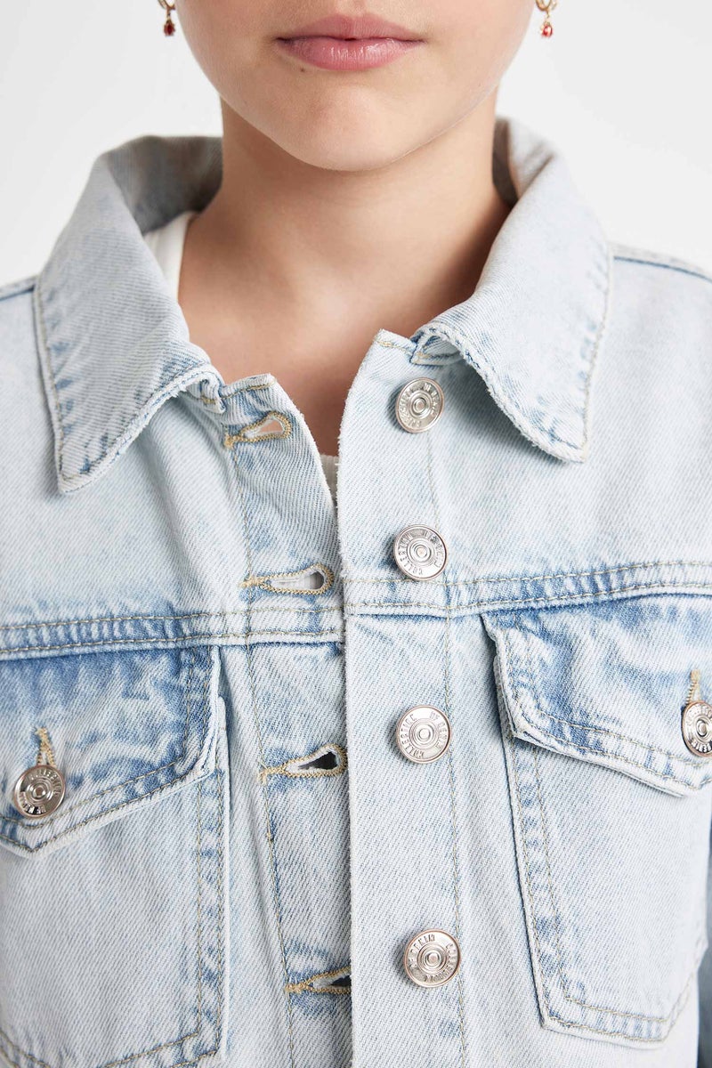 DeFacto Blue Girl Buttoned Short Jean Jacket Casual - Image 4
